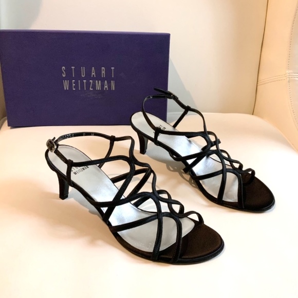 Stuart Weitzman Turning Up Black Heels Dress Sandal Luxury Designer Evening Pump - Picture 5 of 14
